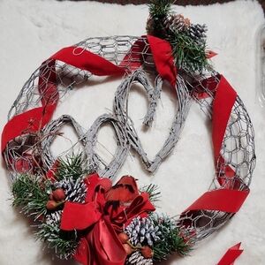 Festive Red and Green Holiday Wreath-- Wire Circle.